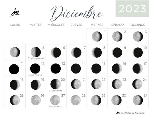 Calendario lunar diciembre 2023