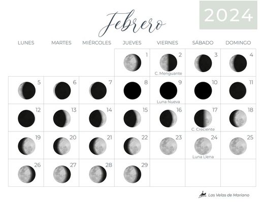 Calendario lunar febrero 2024