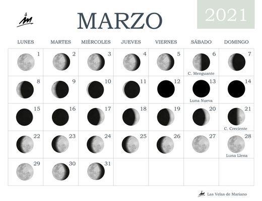 Calendario lunar marzo 2021