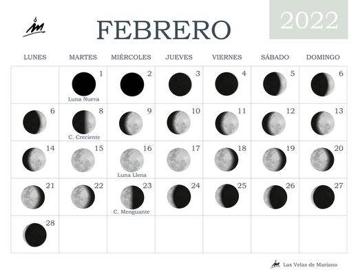 Calendario lunar febrero 2022