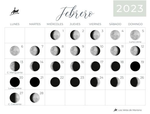 Calendario lunar febrero 2023