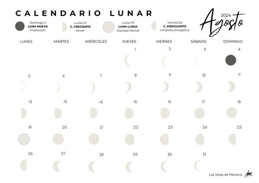Calendario lunar agosto 2024