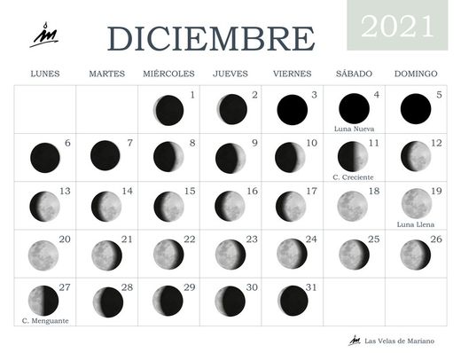Calendario lunar diciembre 2021
