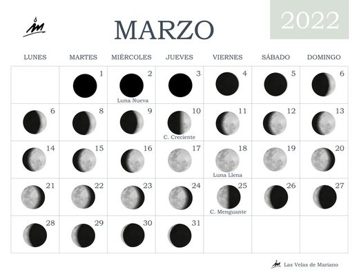 Calendario lunar marzo 2022