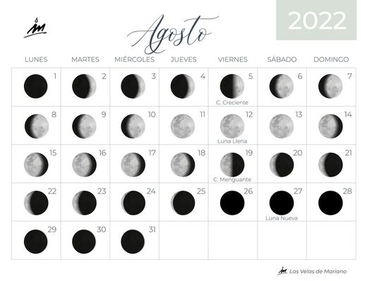 Calendario lunar agosto 2022