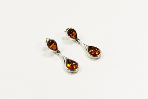 Amber Drop Earrings with Silver