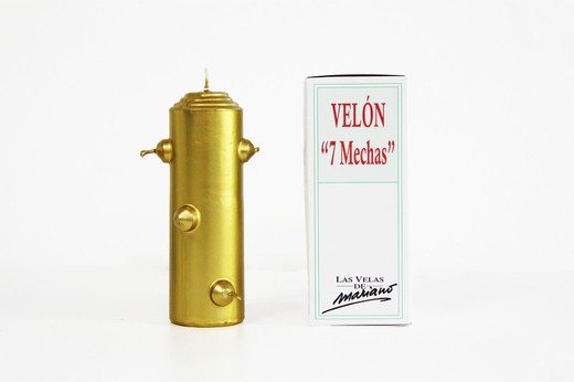 Velón 7 mechas grande dorado