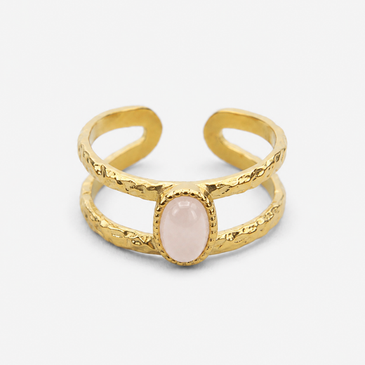 Anillo Gea Dorado Cuarzo Rosa · Amor