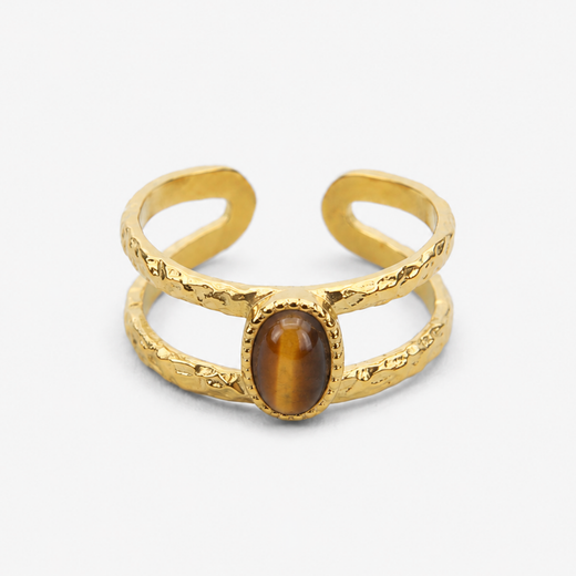 Anillo Gea Dorado Ojo de Tigre · Protección y Fuerza
