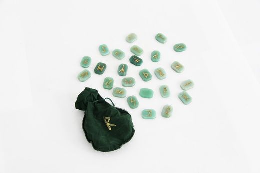 Bolsa Runas Vikingas de Cuarzo Verde