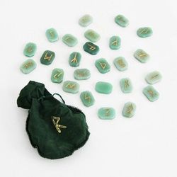 Bolsa Runas Vikingas de Cuarzo Verde