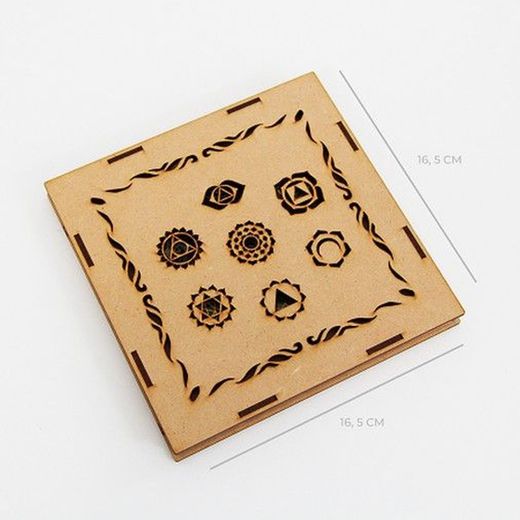 Caja De Madera Minerales Chakras con Inscripción