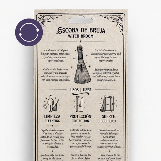 Escoba de Bruja con Obsidiana y Pentáculo