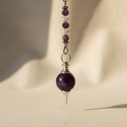 Péndulo Mineral Bola Amatista y Flor de la Vida