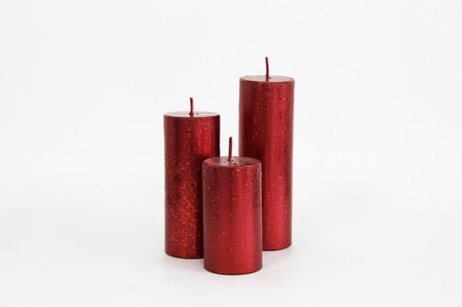 Vela Decorativa Navideña Roja con Purpurina Roja