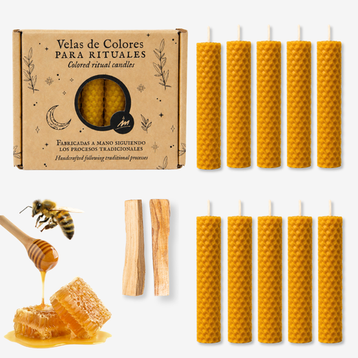 Pack de 10 Espelmes de Cera d’Abella Natural + 2 Bastons de Palo Santo Premium