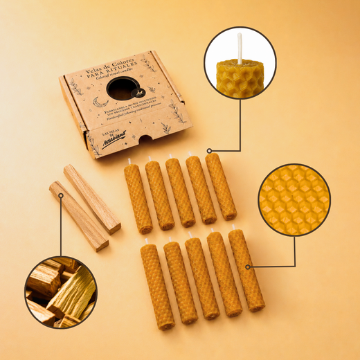 Pack de 10 Espelmes de Cera d’Abella Natural + 2 Bastons de Palo Santo Premium