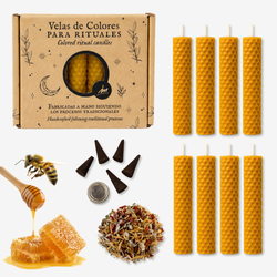Pack de 8 Espelmes de Cera d’Abella Natural + Encens en Con + Herbes Ritualitzades