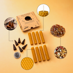 Pack de 8 Espelmes de Cera d’Abella Natural + Encens en Con + Herbes Ritualitzades