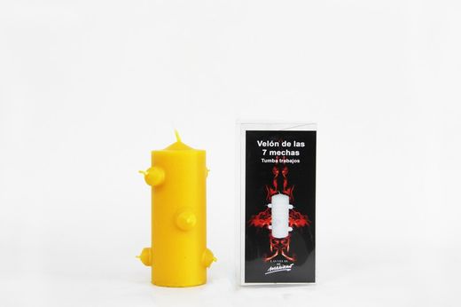 Velón 7 mechas pequeño amarillo