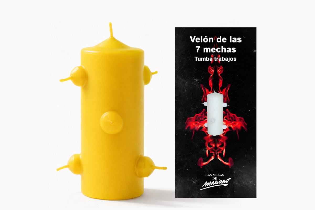 Velón 7 mechas pequeño amarillo