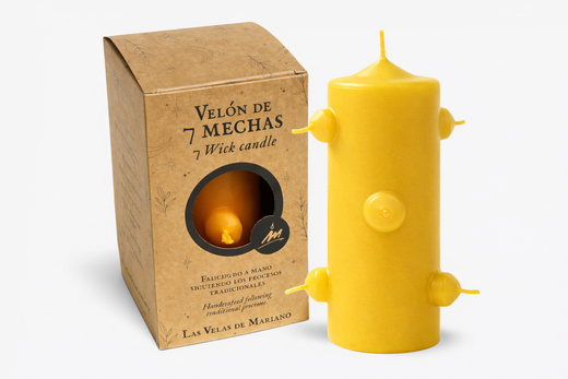 Velón 7 mechas pequeño amarillo