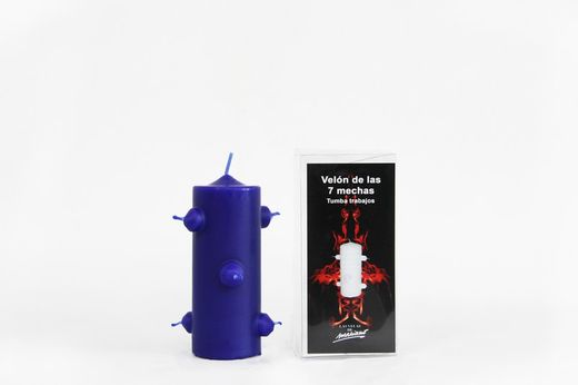 Velón 7 mechas pequeño azul