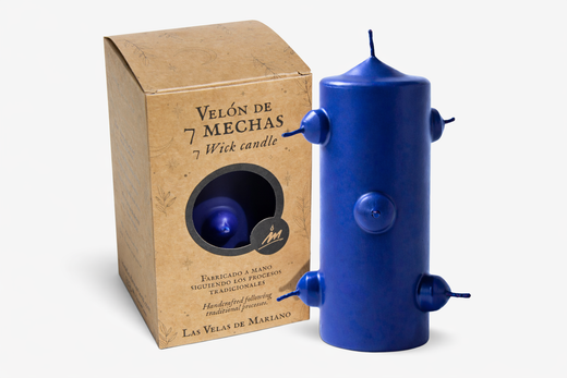 Velón 7 mechas pequeño azul