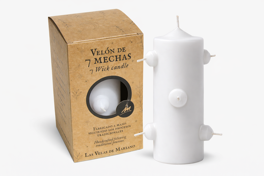 Velón 7 mechas pequeño blanco