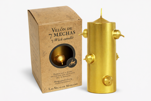 Velón 7 mechas pequeño dorado