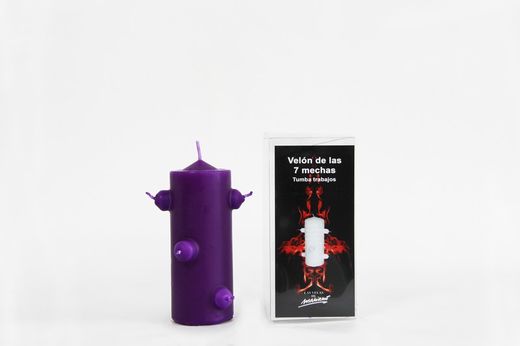 Velón 7 mechas pequeño morado