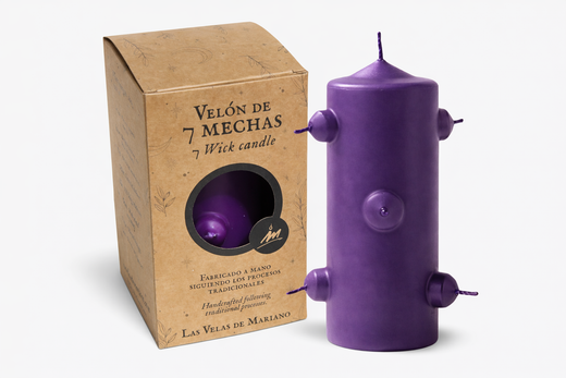 Velón 7 mechas pequeño morado