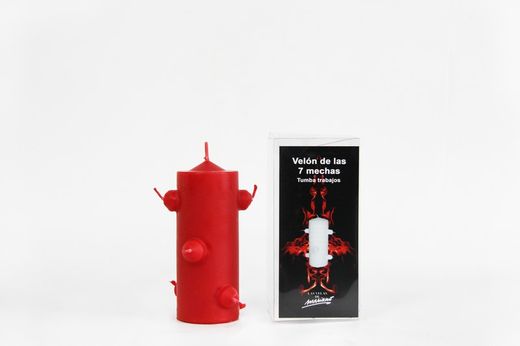 Velón 7 mechas pequeño rojo