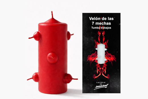 Velón 7 mechas pequeño rojo