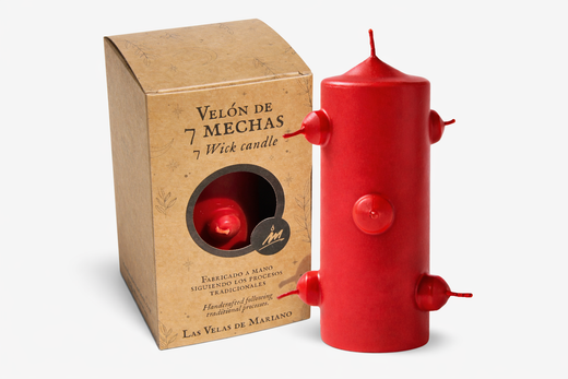 Velón 7 mechas pequeño rojo