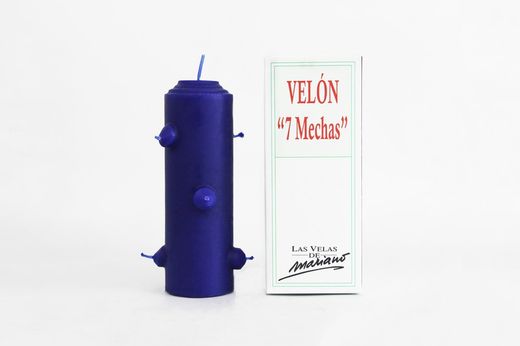 Velón 7 mechas grande azul